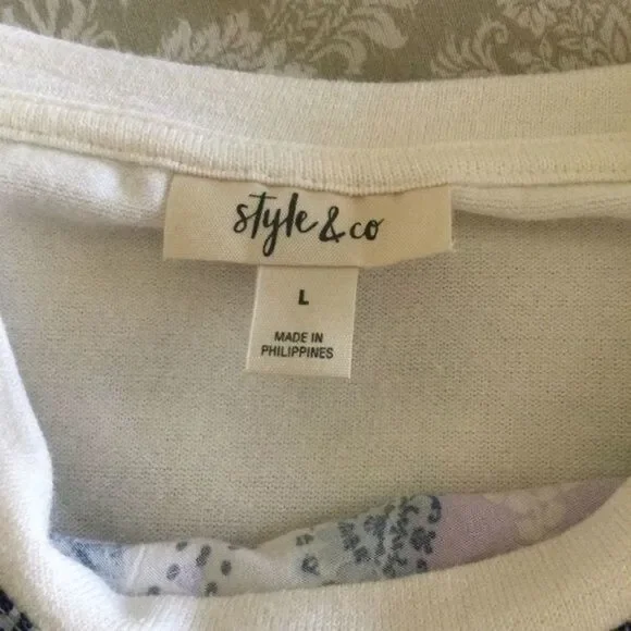 Style & Co Long Sleeve White Crew Neck Tee L‎ - Picture 6 of 10